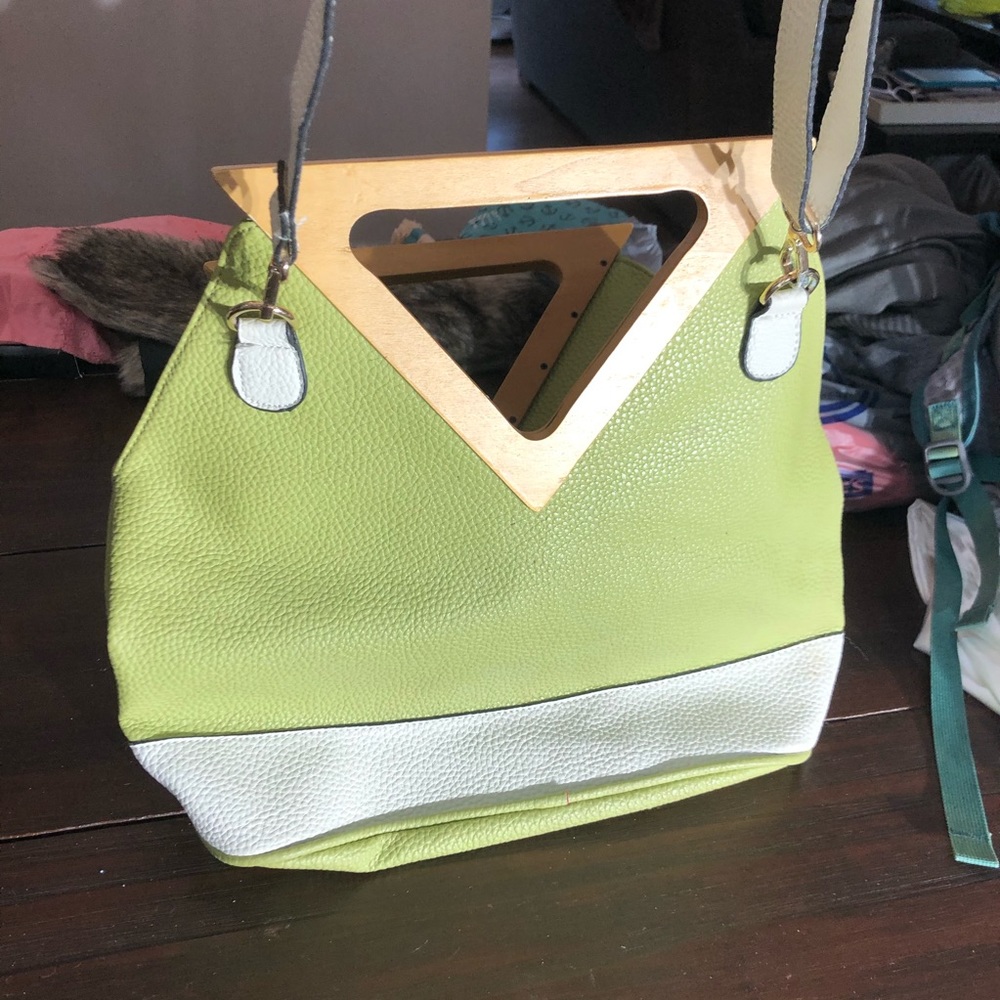 Bermuda white, green, and wood purse
